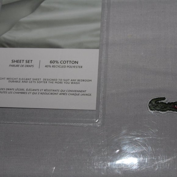 Lacoste Solid Sheet 4 Piece Grey 60% Cotton 40% Blended Polyester - Picture 3 of 12